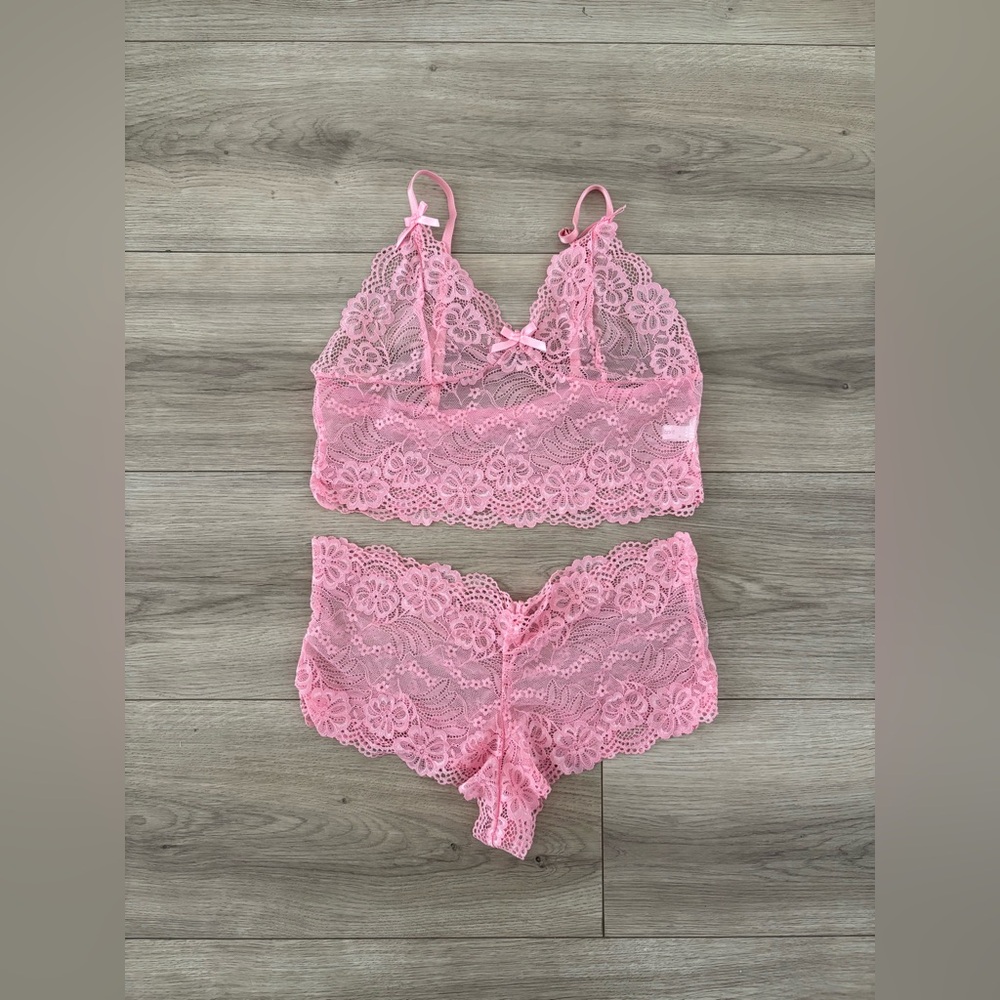 Pink Lace Bralette and Panty Set